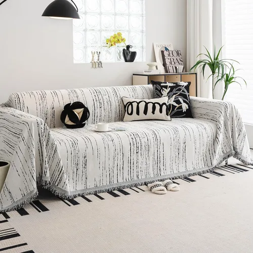 Vista 17 de WEYOND Funda de Sofá Boho de Chenilla con Borlas, Funda de Sofá Bohemia para Sofá de 1 Cojín, Sillón, Silla, 1 Plaza (71" x 91", Negro)