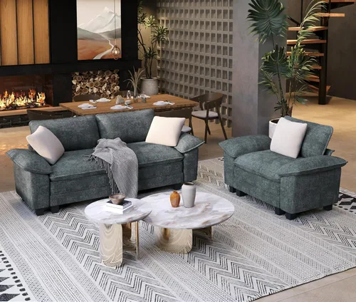 Vista 27 de SUNSHINE VALLEY - Juego de sofá de 2 piezas para sala de estar, sofá biplaza y sillón