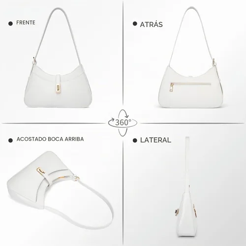 Vista 6 de APHISON Bolso de hombro para mujer, de piel vegana, monederos y bolsos de mano con correa ajustable 02-Blanco