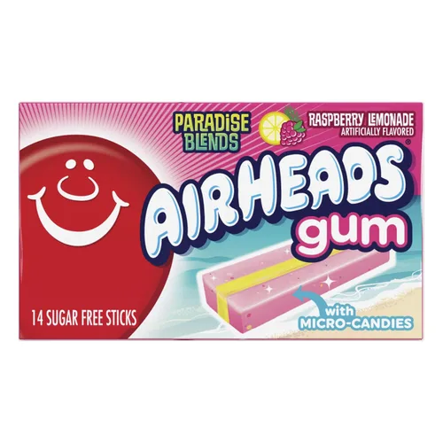 Vista 4 de Airheads Caramelos, goma de mascar sabor a limonada de frambuesa, sin azúcar, xilitol, 14 barras por paquete, caja de 12 paquetes