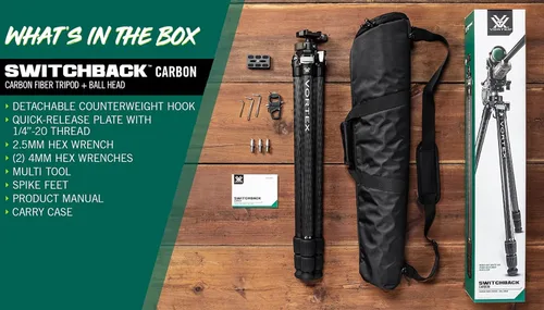 Vista 6 de Vortex Kit de trípode de carbono Switchback Lockable Ball Head - 44 lb Max Load, Carbon Fiber Legs, Arca-Swiss Mount, Twist Leg Locks - Unlimited