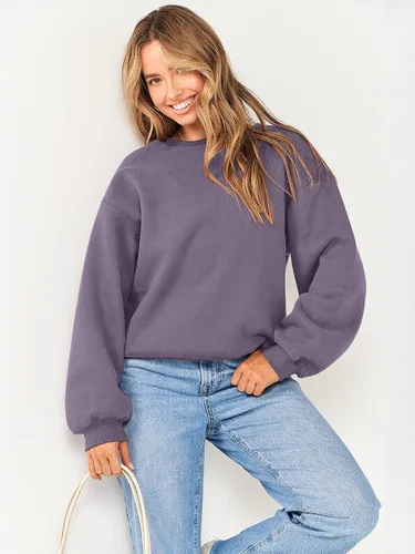 Vista 7 de ANRABESS - Sudaderas de vellón de mujer, cuello redondo, de gran tamaño, bonitas, para otoño e invierno, para estudiantes de preparatoria, jóvenes