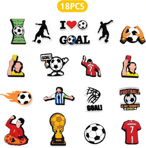Vista 3 de 18 dijes para zapatos de fútbol, decoración para zapatos de fútbol, no repetida, pelota deportiva, portería de fútbol, accesorios para niños, niñas