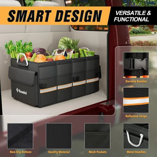 Vista 2 de K KNODEL Organizador de maletero de automóvil, organizador de automóvil con tapa, almacenamiento plegable de servicio pesado para SUV, camión