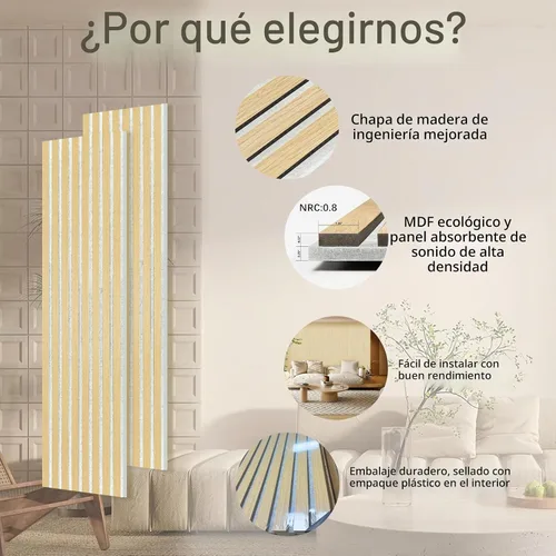 Vista 8 de Paneles de Pared para Decoración de Pared Interior, Paquete de 2 Paneles de Pared de Listones, Paneles de Pared Acústicos de Chapa de Madera