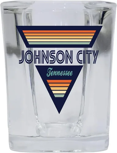Vista 2 de Johnson City Tennessee - Vaso de chupito de licor de base cuadrada de 2 onzas, diseño retro, paquete de 4