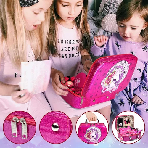 Vista 6 de Kit de maquillaje para niños para niñas, kit de maquillaje real, juguetes para niñas pequeñas y no tóxicos, juego de princesa para niños, regalo
