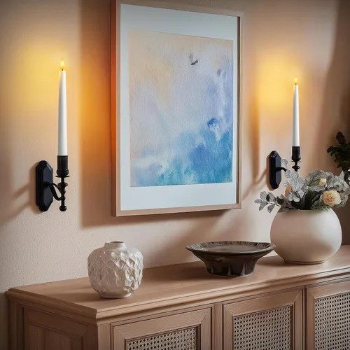 Vista 4 de 6 piezas de velas cónicas sin llama con control remoto y temporizador, 9.6 pulgadas de velas LED de plástico, velas blancas operadas por batería