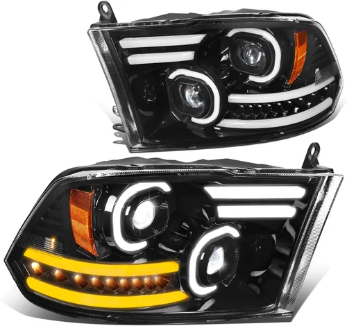 Vista 10 de DNA MOTORING Par de faros LED compatibles con Ram 1500 2500 3500 13-18, luces de proyector de haz alto y doble bajo, LED Switchback, cromado