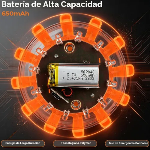 Vista 6 de Ecoangel Bengalas LED de Carretera Recargables por USB Luces de Emergencia - Baliza de Seguridad para Automóvil de Advertencia en Carretera Kit