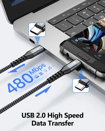 Vista 4 de SUNGUY Cable USB C a Micro USB de 6 pulgadas, paquete de 2, trenzado