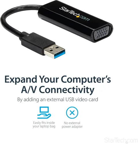 Vista 3 de StarTech.com Adaptador USB 3.0 a VGA, convertidor de monitor USB a VGA para Windows, delgado, TAA (no compatible con macOS/ChromeOS/Linux)