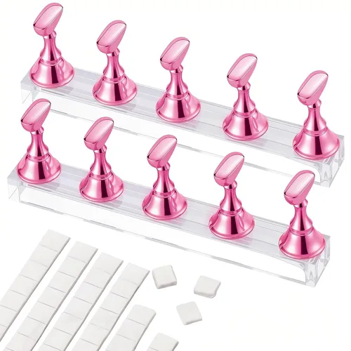 Vista 12 de Soporte de uñas para prensa, puntas de uñas magnéticas, soporte de uñas para pintar uñas, diseño de uñas postizas con masilla adhesiva reutilizable