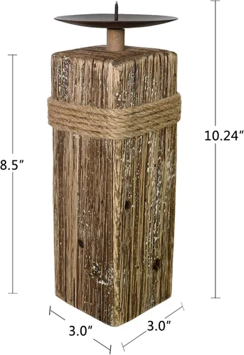 Vista 6 de Portavelas de madera para velas de pilar – Portavelas rústico de Navidad para chimenea, mesa, mesa de boda, mantel de mesa de Navidad de madera
