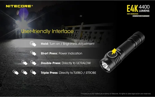 Vista 8 de Nitecore Linterna recargable compacta E4K de 4400 lúmenes EDC con organizador LumenTac