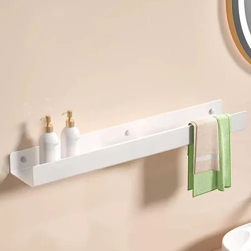 Vista 7 de Unidad de almacenamiento de baño de acero inoxidable con gancho para toallas, estante de ducha sin taladros o perforación, organizador para Negro