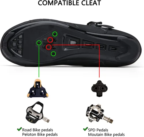 Vista 5 de Zapatos de ciclismo para hombre y mujer, compatibles con pedales de bicicleta de interior Peloton, zapatos de bicicleta de carretera preinstalados