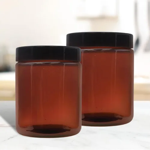 Vista 2 de Cornucopia Brands Tarros de vidrio ámbar de 8 onzas / 9 onzas (paquete de 6) tarros de cosméticos de lados rectos, ideales para mantequilla