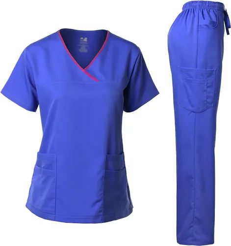 Vista 10 de Dagacci Medical Uniform® Conjunto de ropa quirúrgica para mujer – Conjunto de camisa y pantalones de contraste elástico natural para mujer – 9 Egg