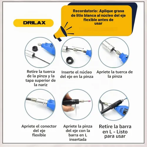 Vista 9 de Drilax Accesorio para herramienta giratoria de eje flexible de 42 pulgadas, compatible con modelos Dremel Flex Shaft 100, 200, 300, 3000, 4000