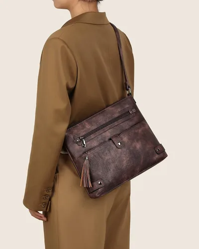 Vista 2 de FADEON Bolsos cruzados grandes para mujer, bolso cruzado de cuero de diseñador, bolso de hombro con múltiples bolsillos
