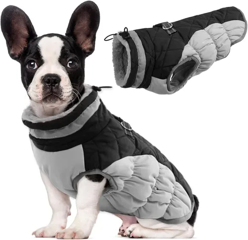 Vista 26 de Lelepet Abrigo cálido para perro, abrigo de invierno para perro, chaqueta impermeable para perros con arnés integrado reflectante de forro polar