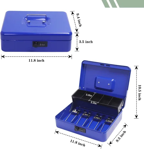 Vista 2 de Caja de efectivo con cerradura de combinación, caja de dinero de metal con bandeja de dinero, caja de bloqueo de efectivo para venta de garaje
