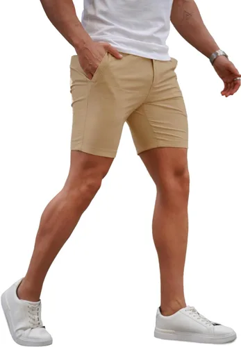 Vista 3 de GINGTTO Pantalones cortos para hombre, ajustados, elásticos, con entrepierna de 9 pulgadas