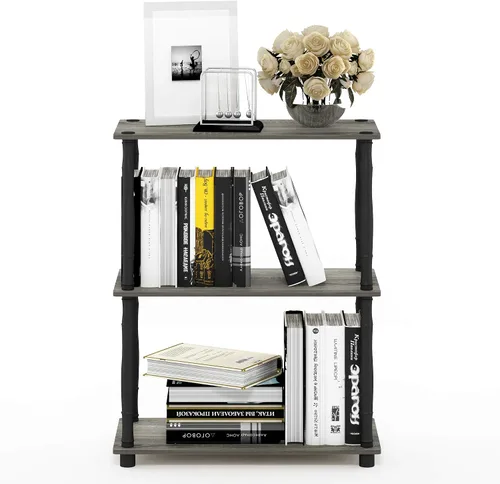 Vista 77 de Furinno Turn-N-Tube - Estantes de almacenamiento, estante para libros de 3 niveles, estante esquinero, estantes abiertos sin herramientas