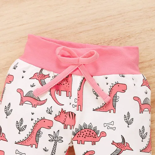 Vista 7 de Conjunto de ropa para bebé niña de 3 piezas, manga larga, sudadera con capucha, camisa, pantalones de dinosaurio, diadema