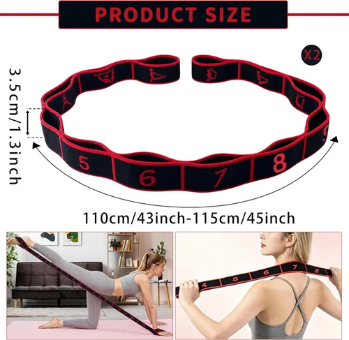 Vista 2 de 2PCS Elastic Yoga Stretching Strap with 12 Loops Stretch Resistance Exercise Bands for Yoga,Pilates,Dance,Rhythmic Gymnastics,Physical