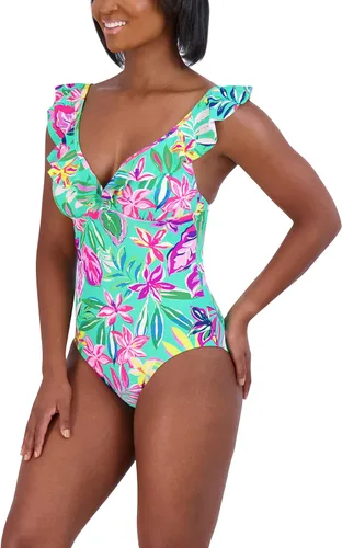 Vista 2 de Stella Parker Traje de baño de una pieza con volantes estándar para mujer, control de abdomen, secado rápido, extraíble, con correa ajustable