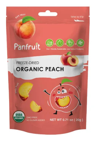 Vista 3 de PANFRUIT Bocadillos orgánicos liofilizados de durazno – 100% naturales, sin azúcar añadido, sin OMG, sin gluten – 4 paquetes individuales