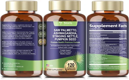 Vista 9 de Totaria Saw Palmetto Orgánico - Suplementos para la Salud de la Próstata para Hombres con Raíz de Ashwagandha, Ortiga, Semilla de Calabaza, Mezcla