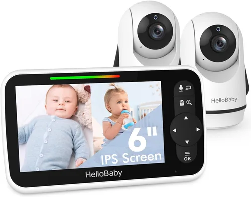 Vista 9 de HelloBaby Monitor con cámara y audio, pantalla de 5'' con transmisión de video de 16 horas, cámara remota con panorámica-inclinación-zoom
