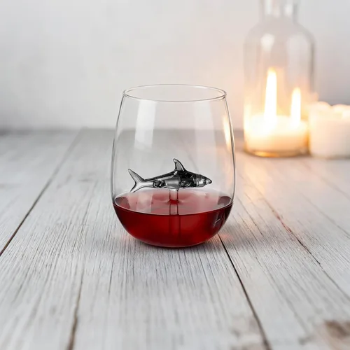 Vista 3 de kucehiup Copas de vino de tiburón negro, copa de vino tinto de 18 onzas con tiburón