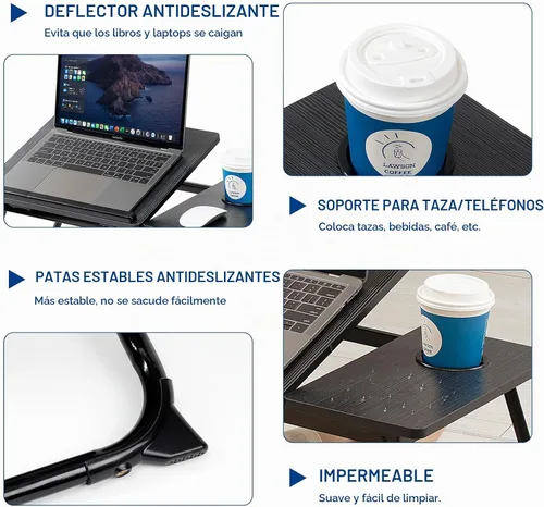 Vista 7 de Mesa para Laptop para Cama y Sofá, Mesa de Cama Plegable Ajustable con Portavasos, Bandeja para Servir Desayuno, Soporte de Mesa Portátil