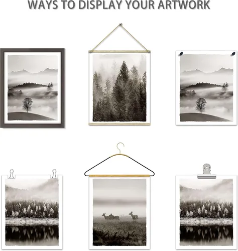 Vista 6 de Imágenes de paisajes de la naturaleza, arte para pared, bosque brumoso, árbol, montaña, animales salvajes, ciervos, lago, escena, obra de arte