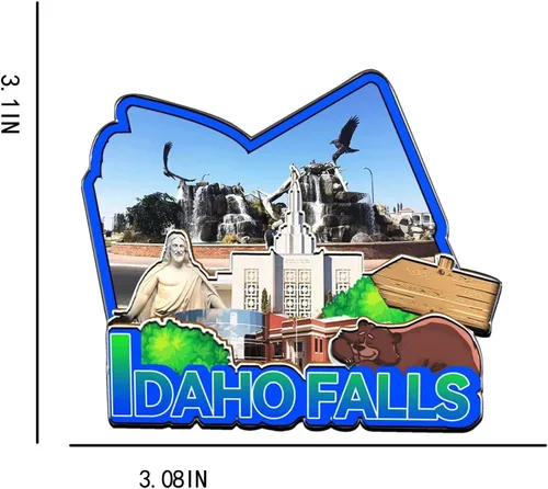 Vista 3 de Imán de Idaho Falls Idaho USA para nevera de madera 3D, monumentos de viaje, coleccionables, recuerdos, decoración hecha a mano -1509