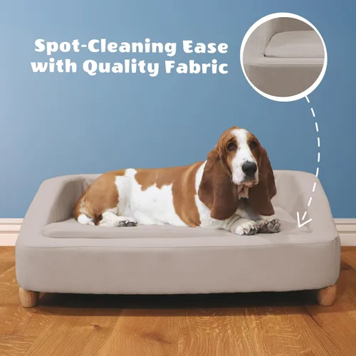 Vista 2 de Critter Sitters Sofá para Perros Rectangular de Microfibra Tostado de 36 Pulgadas para Perros de Tamaño Mediano, Cama Sofá Elevada Moderna