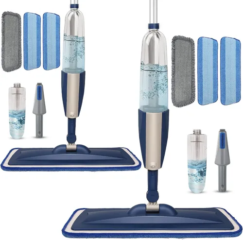 Vista 17 de Trapeadores para limpieza de suelos con rociador húmedo con botella recargable de 14 onzas y 2 almohadillas de microfibra lavables, uso doméstico