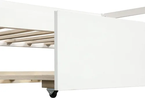Vista 8 de SOFTSEA Sofá cama de tamaño individual con nido, marco de sofá cama de madera maciza con nido extraíble, sofá cama doble capitán, soporte