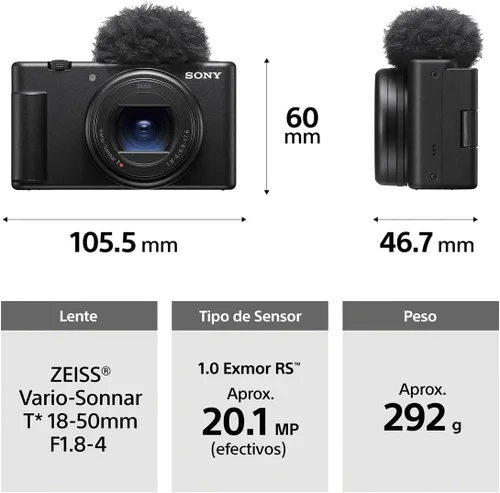 Vista 2 de Sony - Cámara digital ZV1 II de 20.1 megapíxeles para creadores de contenido y vloggers - Negro