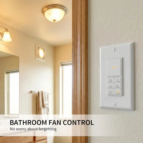 Vista 3 de Interruptor temporizador de cuenta regresiva Minoston para ventiladores y luces de baño, 5/10/30/60 minutos, 2/4 horas, interruptor temporizador