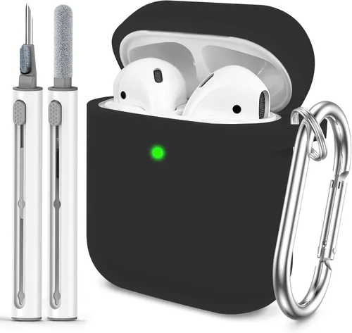 Vista 24 de Funda Protectora para AirPods 1/2, viene con kit de limpieza, funda protectora de silicona suave con hebilla, compatible con estuche de carga