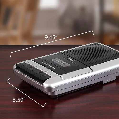 Vista 6 de Jensen MCR-100SB Grabador/reproductor de cassette portátil cuadrado y grabadora de voz con Altavoces y Micrófono integrados y Adaptador