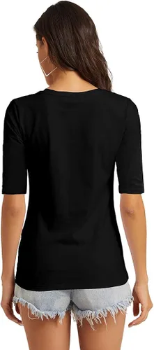 Vista 5 de VIIOO Camiseta básica de media manga con cuello redondo para mujer, casual, color liso, de algodón