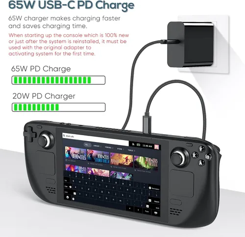 Vista 2 de YUANHOT - Cargador para plataforma de vapor e interruptor adaptador de cargador rápido USB C de 65 W 45 W con enchufe plegable y cable
