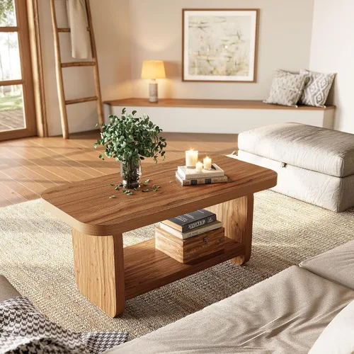 Vista 13 de LITTLE TREE Mesa auxiliar de madera, mesa central de 47.2 pulgadas con almacenamiento, mesas rectangulares modernas de granja para sala de estar