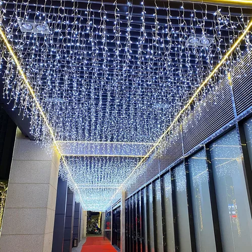 Vista 8 de GTSYDING - Luces LED de carámbano, 13 pies, 96 luces LED, 8 modos, cortina de ventana extensible, hada, Navidad, techo, colgante, luz parpadeante